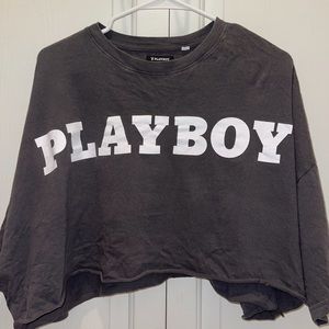 Playboy by PacSun Gray Cropped Tee OS